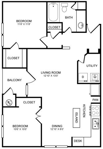 B1 Floor Plan at Highlands Hill Country, Austin, TX, 78745