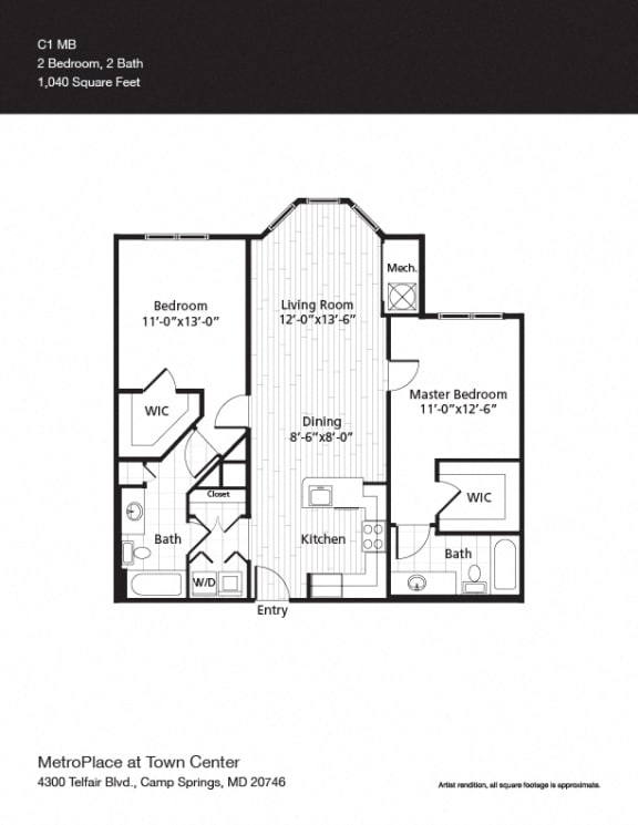 Columbia Heights Floor Plan at Metro Place at Town Center, Camp Springs, Maryland