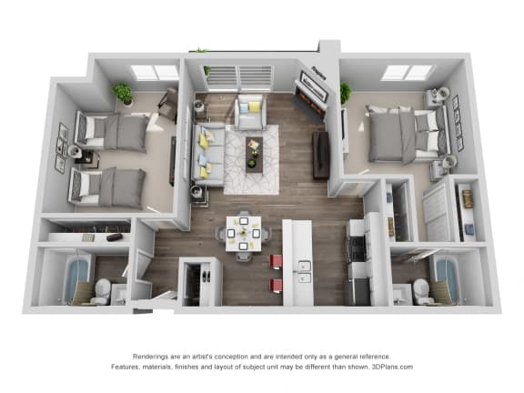 2 bed floor plan at The Plaza Apartments, California