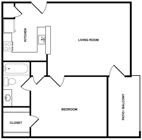 1 Bedroom A Floor Plan at Fountains at Lee Vista, Orlando, FL, 32822