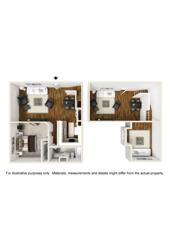 1 Bed Loft Floor Plan at Town Center Apartments, Burbank