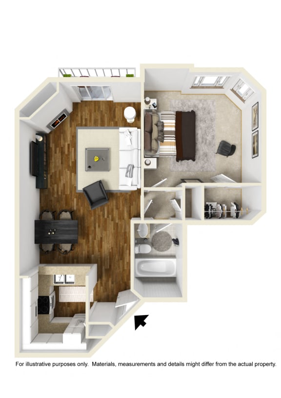 One Bedroom B Floor Plan at Burton, Los Angeles, CA