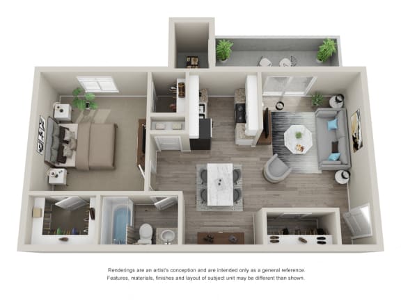 Floor Plan  1 Bedroom 1 Bathroom 3D Floor Plan