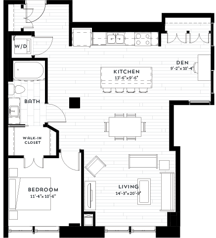 1&#x2B;B Floor plan at Custom House, St. Paul, MN 55101