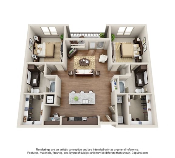 Two Bedroom | Two Bathroom Floor Plan at ALARA Uptown, Dallas, 75204