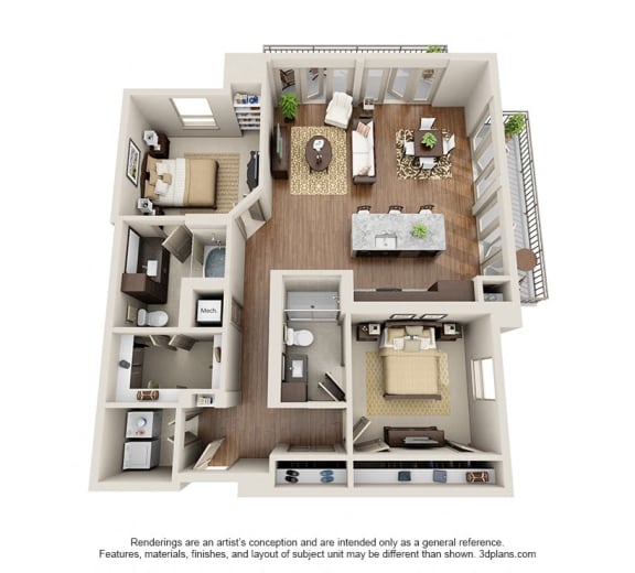 Two Bedroom | Two Bathroom Floor Plan at ALARA Uptown, Dallas, TX, 75204