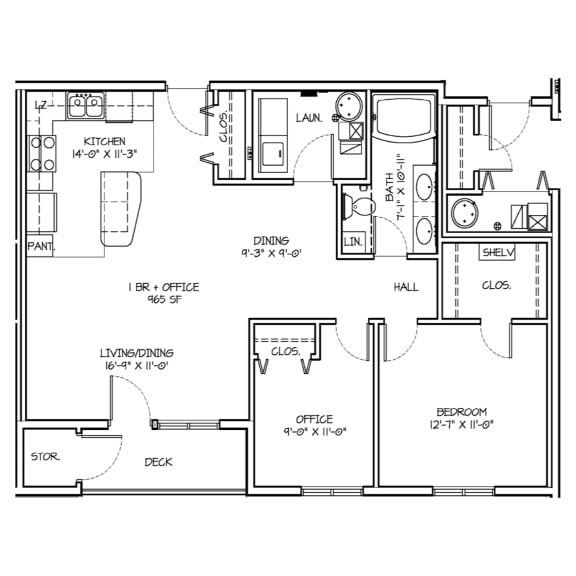  Floor Plan One Bedroom plus Study