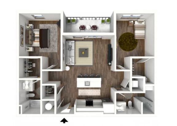 Two Bedroom Floor Plan, at 1415 @ The Yard, 1415 Cuming Street, Omaha