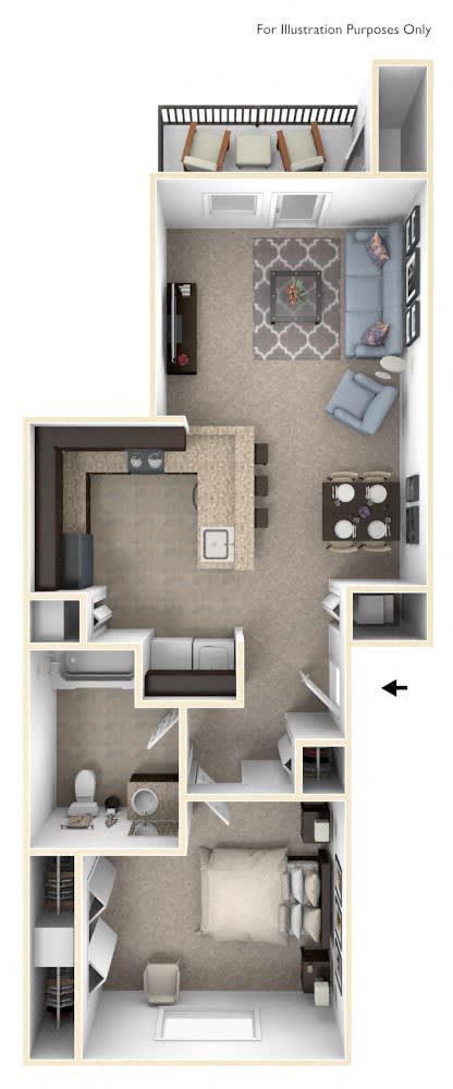 One Bedroom One Bath Floor Plan at The Reserve at Destination Pointe, Iowa