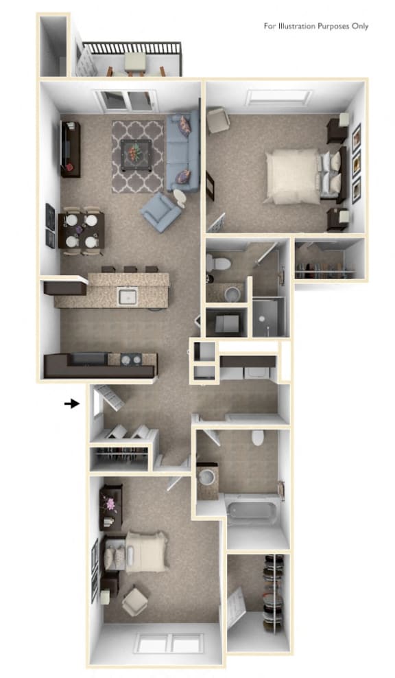 Two Bedroom Two Bath Floor Plan at The Reserve at Destination Pointe, Iowa, 50111
