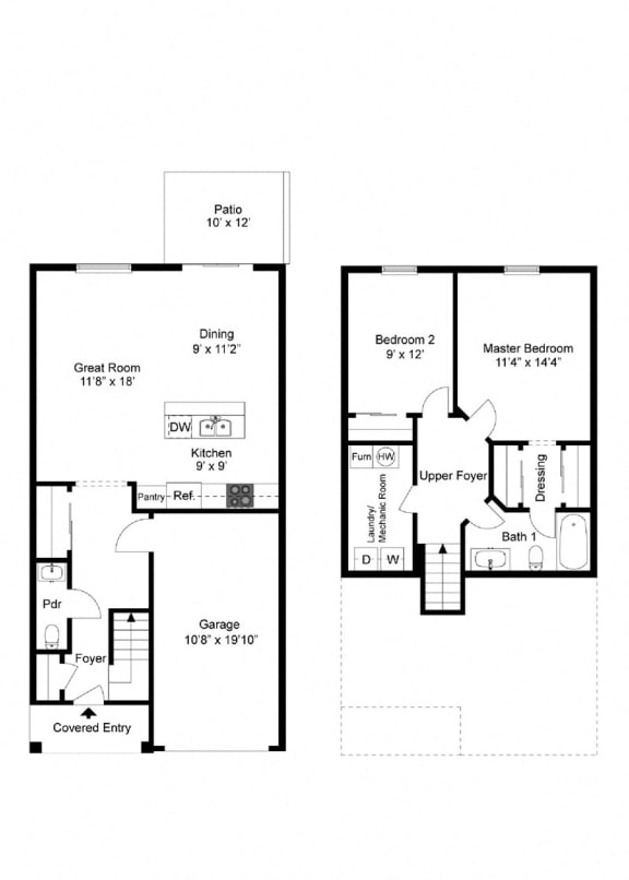 Two Bedroom Townhome floor plan at Townhomes at Pleasant Meadows