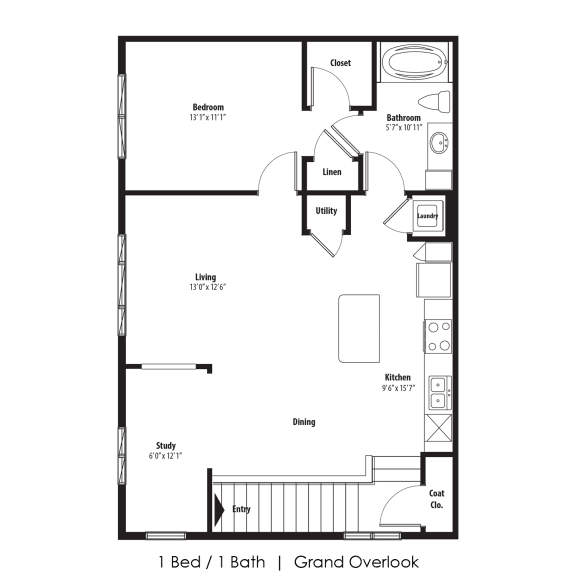 1 Bedroom Floor Plan at Legacy Commons, Omaha, NE, 68130