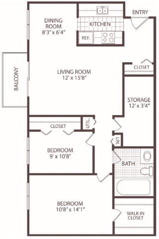  Floor Plan 2 Bedroom - 1 Bath