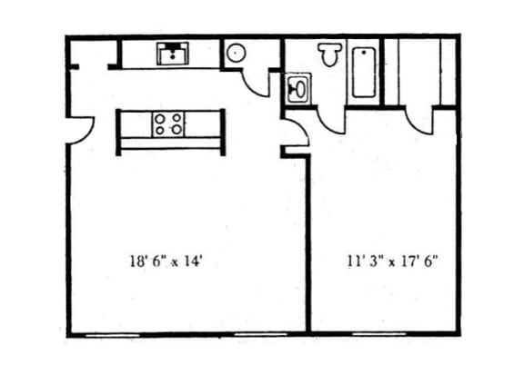 One Bedroom Floor Plan at Brookside Apartments, Hewitt, TX, 76643