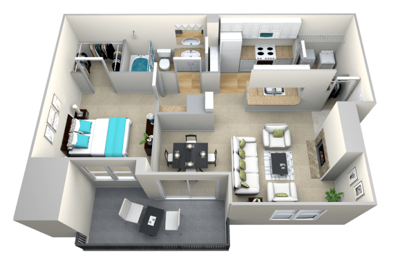 The Owings One Bedroom One Bath Floor Plan at Riverstone at Owings Mills Apartments, Maryland, 21117