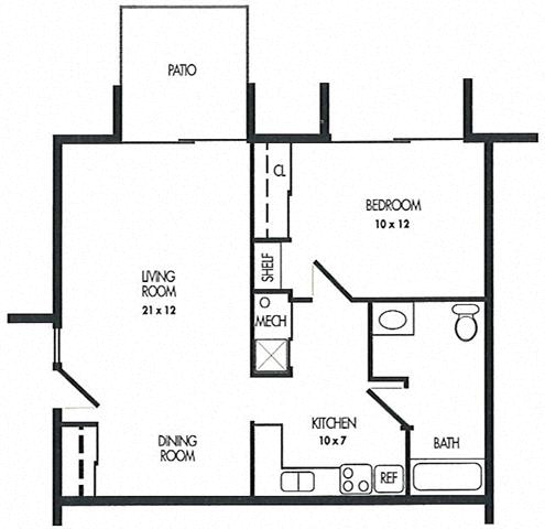 One Bed Room Floor Plan at Arbor Pointe Townhomes, Michigan, 49037-2040