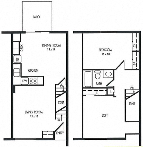 One Bed Townhome Floor Plan at Arbor Pointe Townhomes, Battle Creek, MI