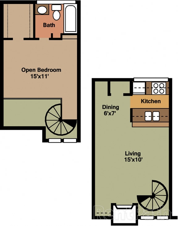 1 Bedroom Townhouse Floor Plan at Lake Marina Apartments, Indianapolis, IN, 46229