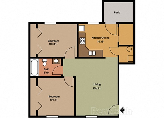2 Bedroom 1 Bathroom Spacious Floor plan at Sandstone Court Apartments, Greenwood, IN, 46142