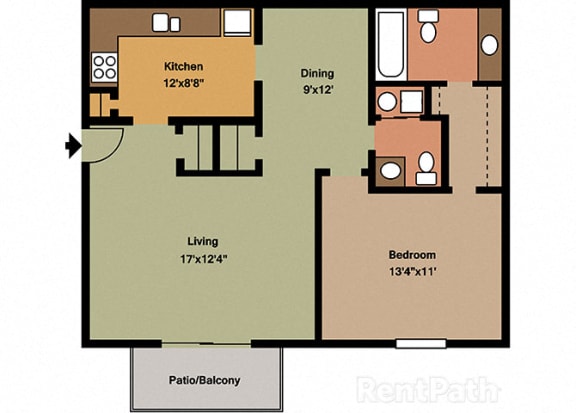 1 Bedroom 1.5 Bath Floor Plan at Waterstone Place Apartments, Indianapolis, 46229