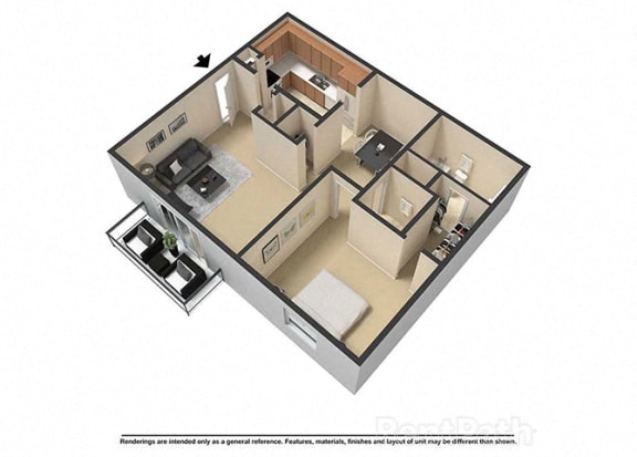 1 Bedroom 1.5 Bath 3D Floor Plan at Waterstone Place Apartments, Indiana