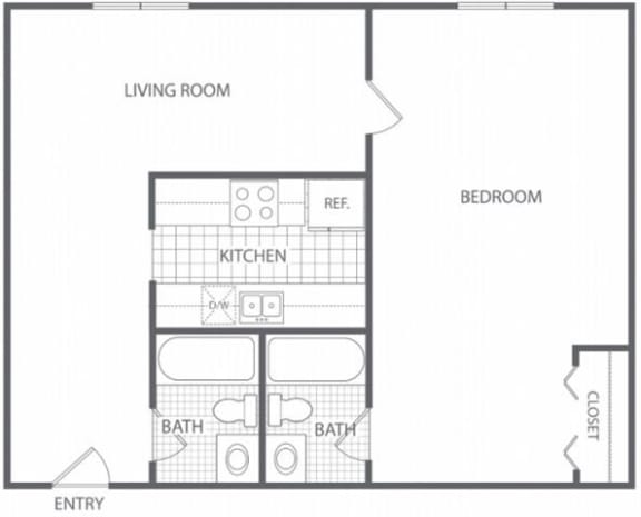  Floor Plan 1 Bed 2 Bath - HC-C