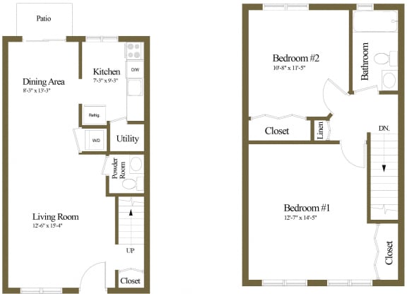 2 bedroom 1 bathroom floor plan at McDonogh Village Apartments in Randallstown MD