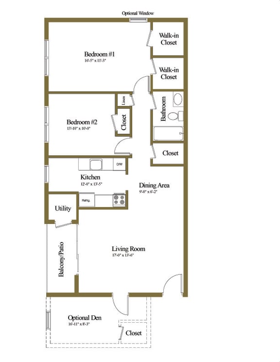 2 bedroom 1 bathroom floor plan at Seminary Roundtop Apartments in Towson MD