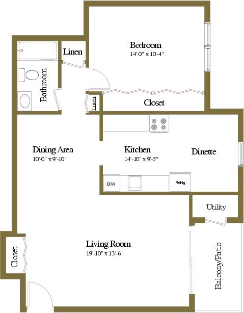Studio 1 bedroom 1 bathroom floor plan at Woodridge Apartments in Randallstown, Maryland