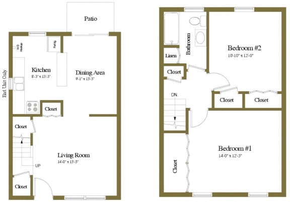 Yorktowne Townhomes in Hanover PA 2 Bedroom 1 bathroom Floorplan