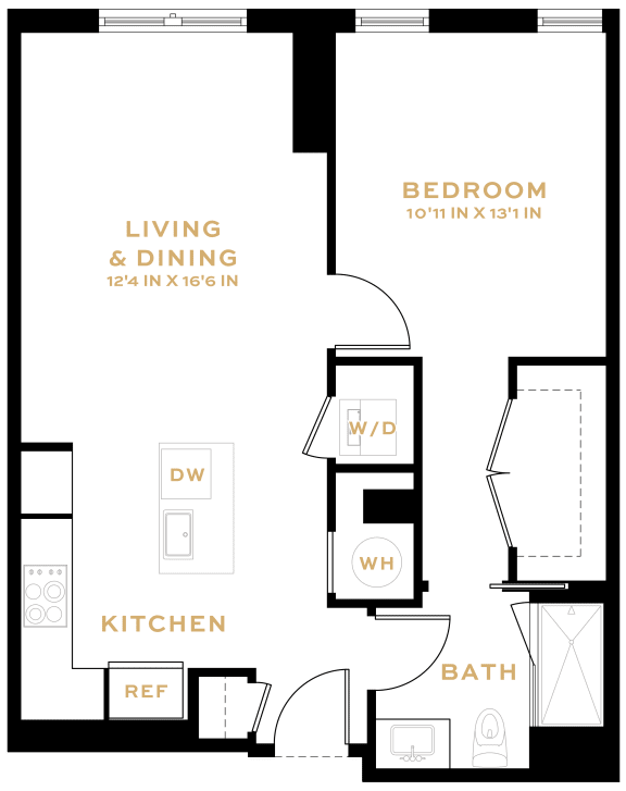  Floor Plan 1 Bedroom - 1 Bath | A01
