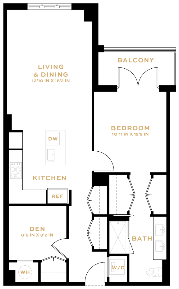 Floor Plan  1 Bedroom Den - 1 Bath | AD02A