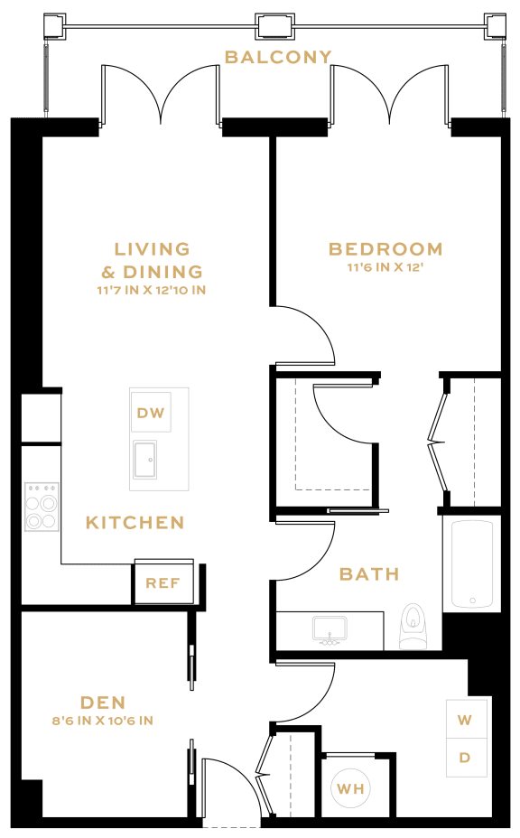 Floor Plan  1 Bedroom Den - 1 Bath | AD03A