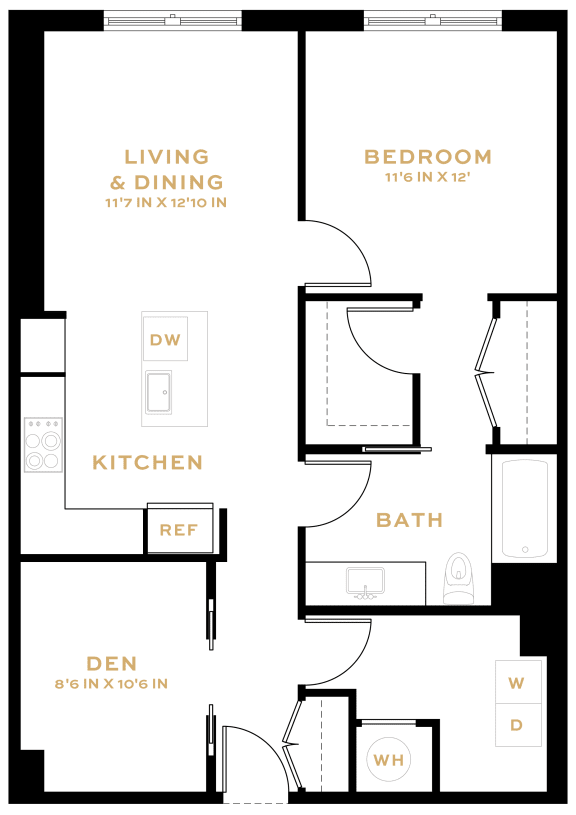 Floor Plan 1 Bedroom Den - 1 Bath | AD03B