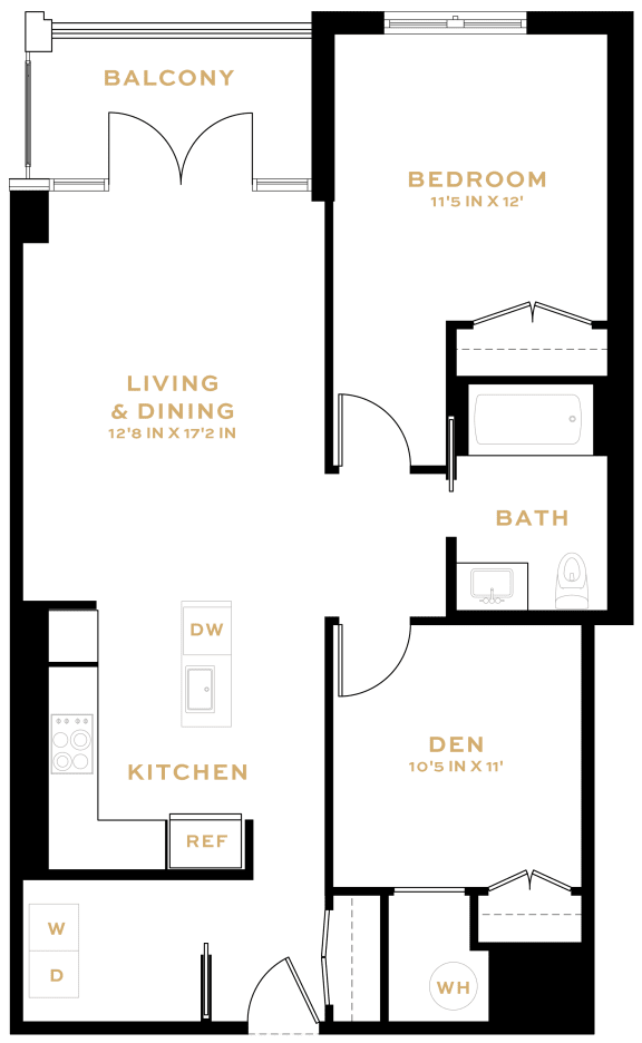  Floor Plan 1 Bedroom Den - 1 Bath | AD06