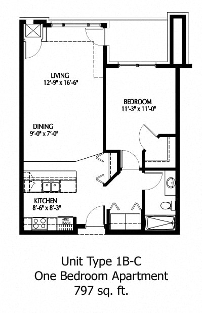 Floor Plan One Bedroom B-C