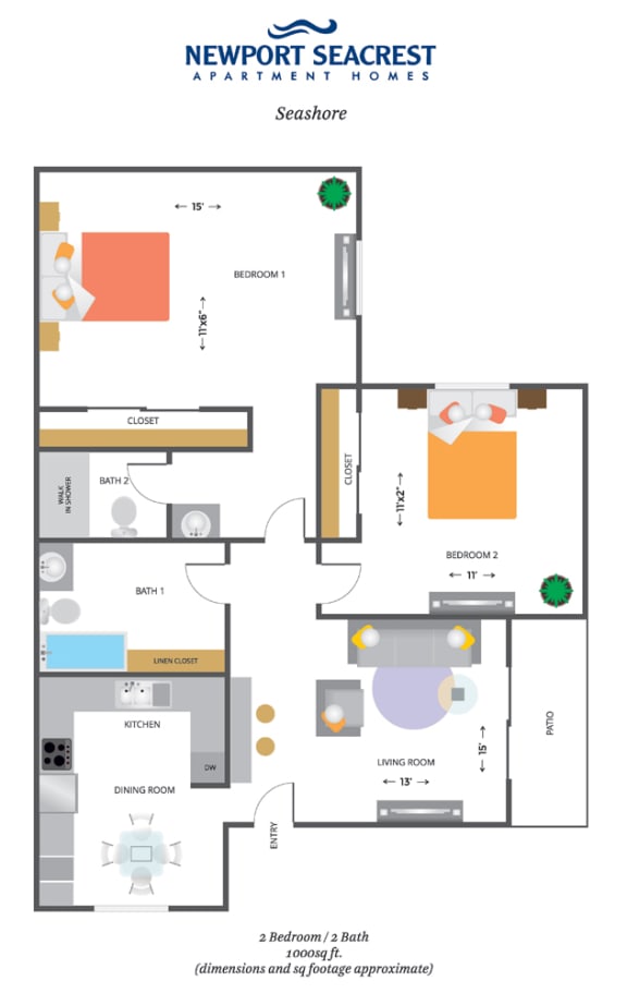 Newport Seacrest Apartments 2 Bedroom Apartment Floor Plan