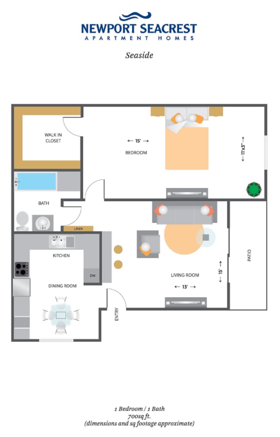 Newport Seacrest Apartments 1 Bedroom Apartment Floor Plan