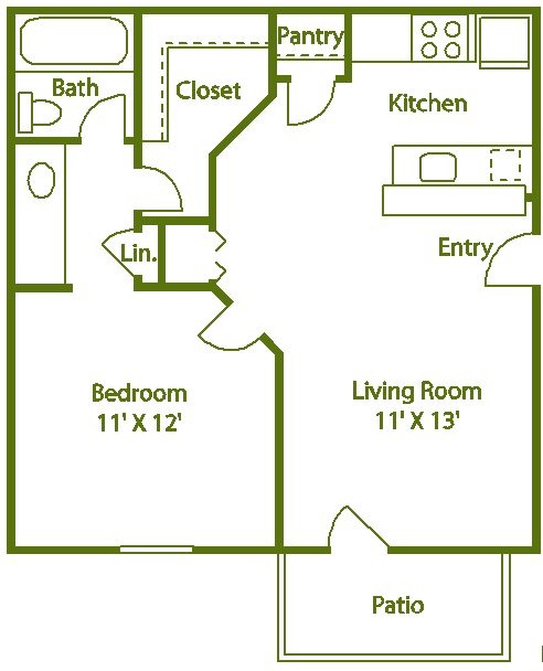  Floor Plan 1 bed 1 bath B