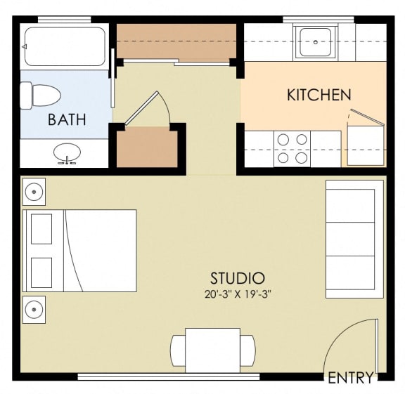 Studio Floor Plan at Stone Creek, Redwood City, CA, 94061