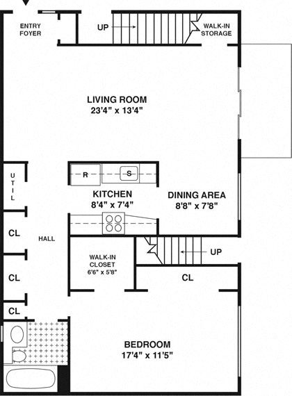Floor Plan  One Bedroom One Bathroom Apartment