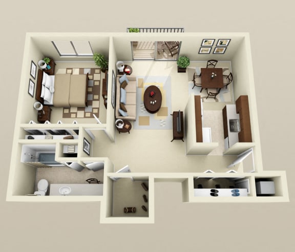 Floor Plan  One Bedroom, 800 Sq. Ft Floorplan,at Drawbridge Apartments East at Harrison Township, 48045