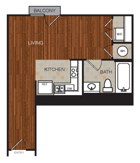 Studio 2 Floor Plan at Berkshire Riverview, Austin, 78741