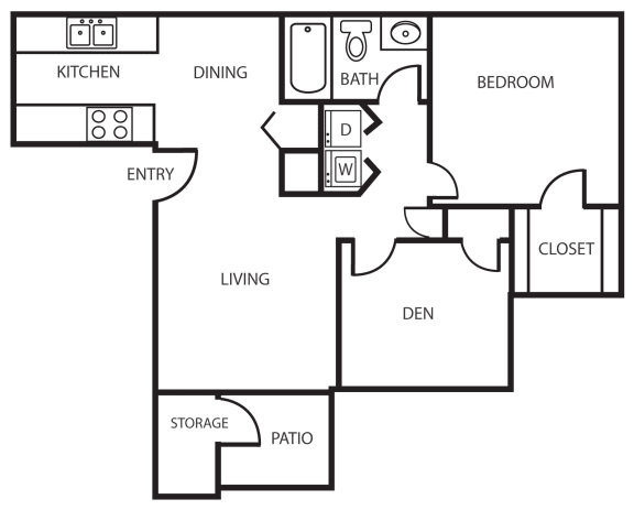 Enclave one bedroom apartment 2A with den 2D floor plan