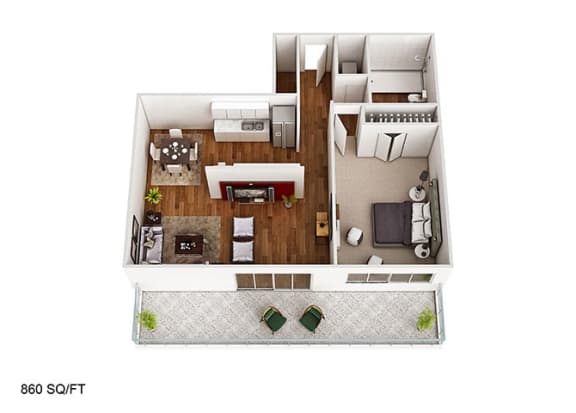 1 Bed 1 Bathroom Floor Plan at CityView on Meridian, Indiana, 46208