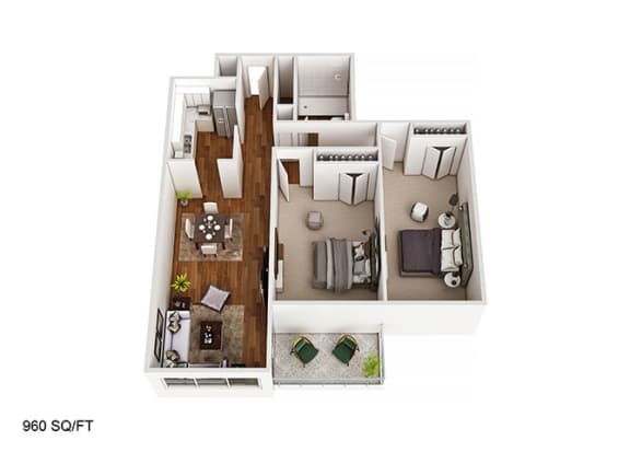 Floor Plan  2 Bedroom/1Bathroom Floor Plan at CityView on Meridian, Indianapolis, IN, 46208