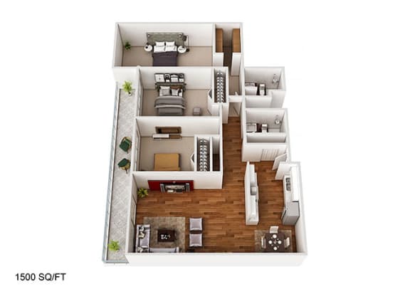 3 Bedroom/2Bathroom Floor Plan at CityView on Meridian, Indianapolis, 46208
