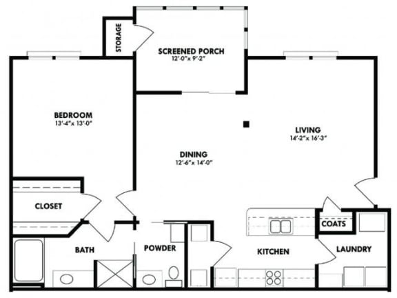  Floor Plan 1x1 with screen porch