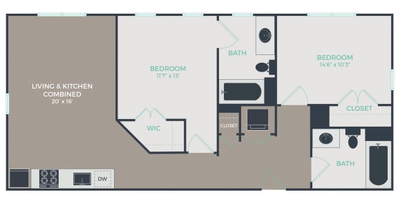 Floor Plan  B1-A_2B2B_998 Floor Plan at Link Apartments&#xAE; Mixson, South Carolina