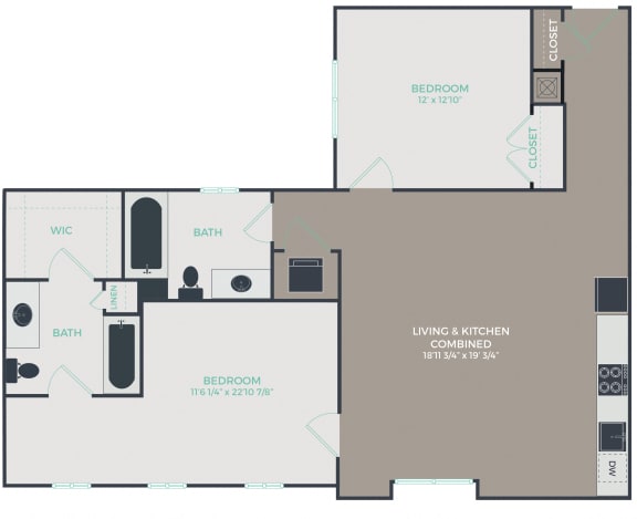 B3_2B2B_1106 Floor Plan at Link Apartments&#xAE; Mixson, North Charleston, SC, 29405